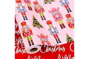 Yarcony Pink Nutcracker Wrapping Paper, Christmas Wrapping Paper, Metallic Foil Vintage Style Christmas Tree, Nutcracker Gift
