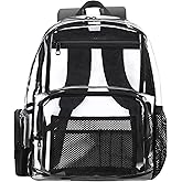 BORMELUN Clear Backpack for School- Heavy Duty Transparent Bookbag Work Concerts, Sports,Travel,stadium events, Large 16 Inches