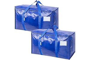 TICONN 2 Pack Extra Large Moving Bags Heavy Duty with Zippers & Carrying Handles, Durable Storage Bags Moving Boxes for Closet Organizers and Storage (2 Pack, Blue)