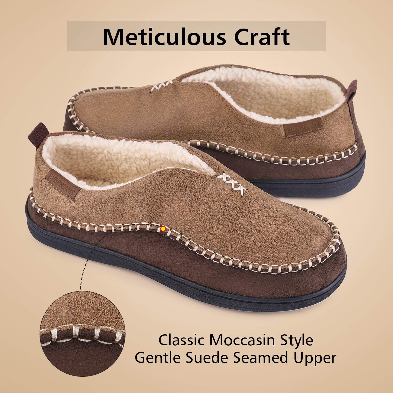 everfoams men's suede memory foam moccasin slippers with fuzzy sherpa lining
