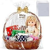 QOIUSO 6PCS Extra Large Cellophane Bags 40x50 Inch, Clear Cellophane Wrap for Large Easter Gift Baskets, 2.8 Mil Thick Clear Gift Bags for Valentines, Holiday Parties, Weddings, Easter & Birthdays