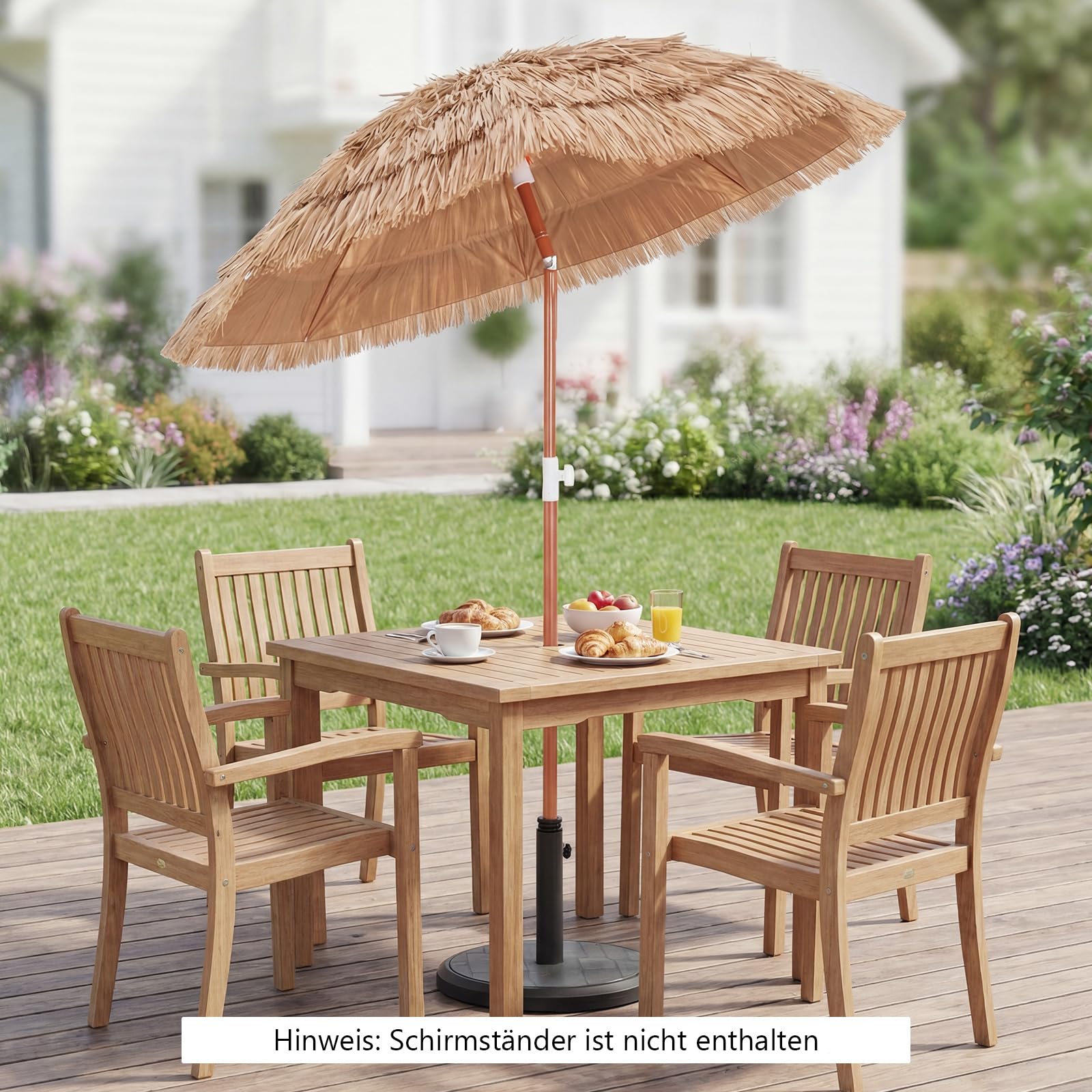 GOPLUS Sonnenschirm Hawaii, Ø 155 cm Sonnenschirm Stroh von 140-190 cm Höhenverstellbar, Strohschirm um 40° knickbar, Hawaii Schirm mit Tragetasche, Strandschirm für Strand, Balkon & Garten 9
