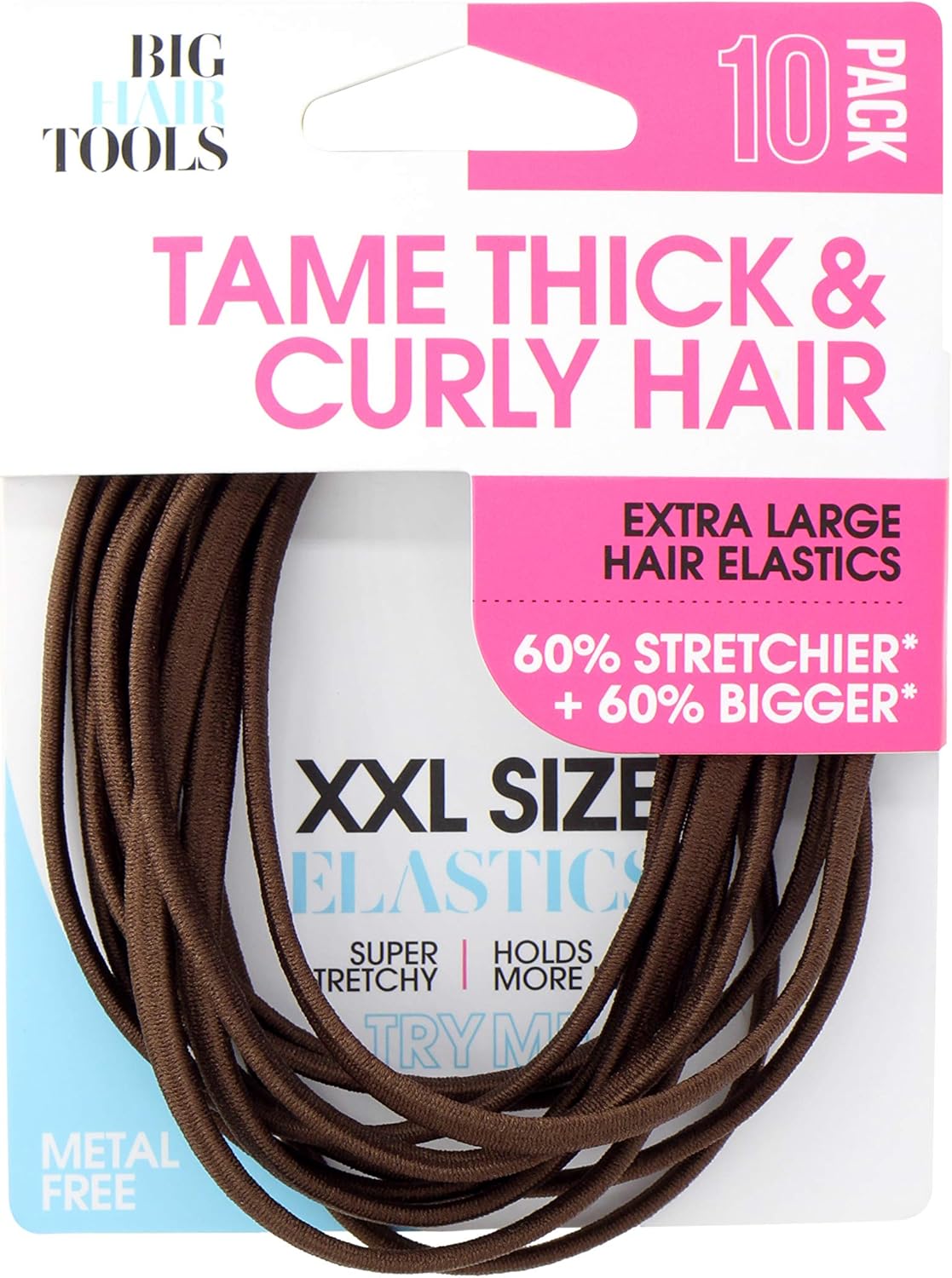 Big Hair Tools XXL Size Elastics Flat Pack, Brown, (Pack of 10), 10 count (Pack of 1)