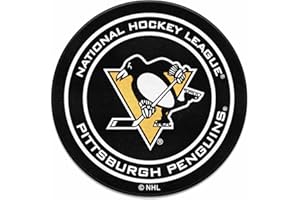 FANMATS 10273 Pittsburgh Penguins Hockey Puck Shaped Rug - 27in. Diameter, Hockey Puck Design, Sports Fan Accent Rug - Black