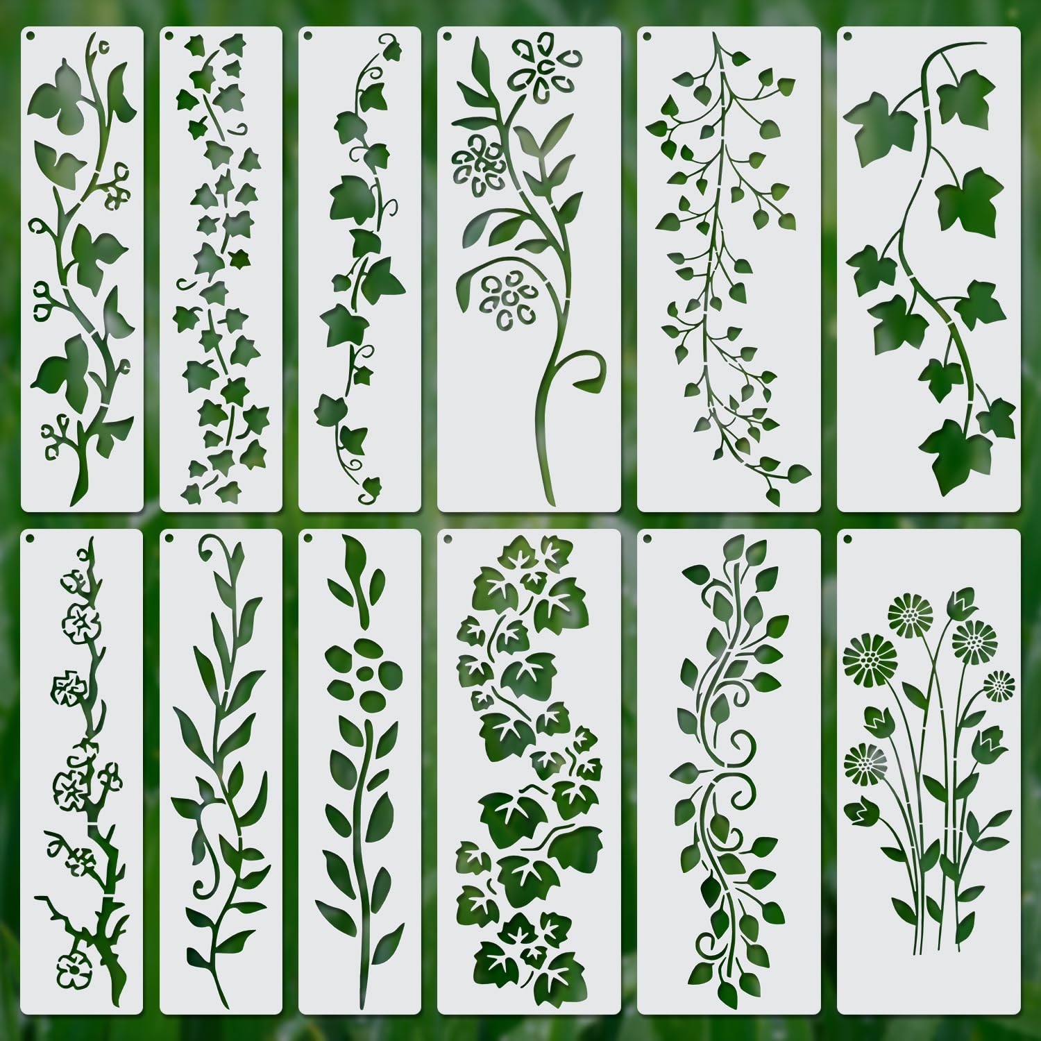 12pcs Leaf Vine Stencils, Leaves & Flower Stencil Reusable Floral Templates for Painting on Wood Drawing Canvas DIY Craft Home Decor Wall Art