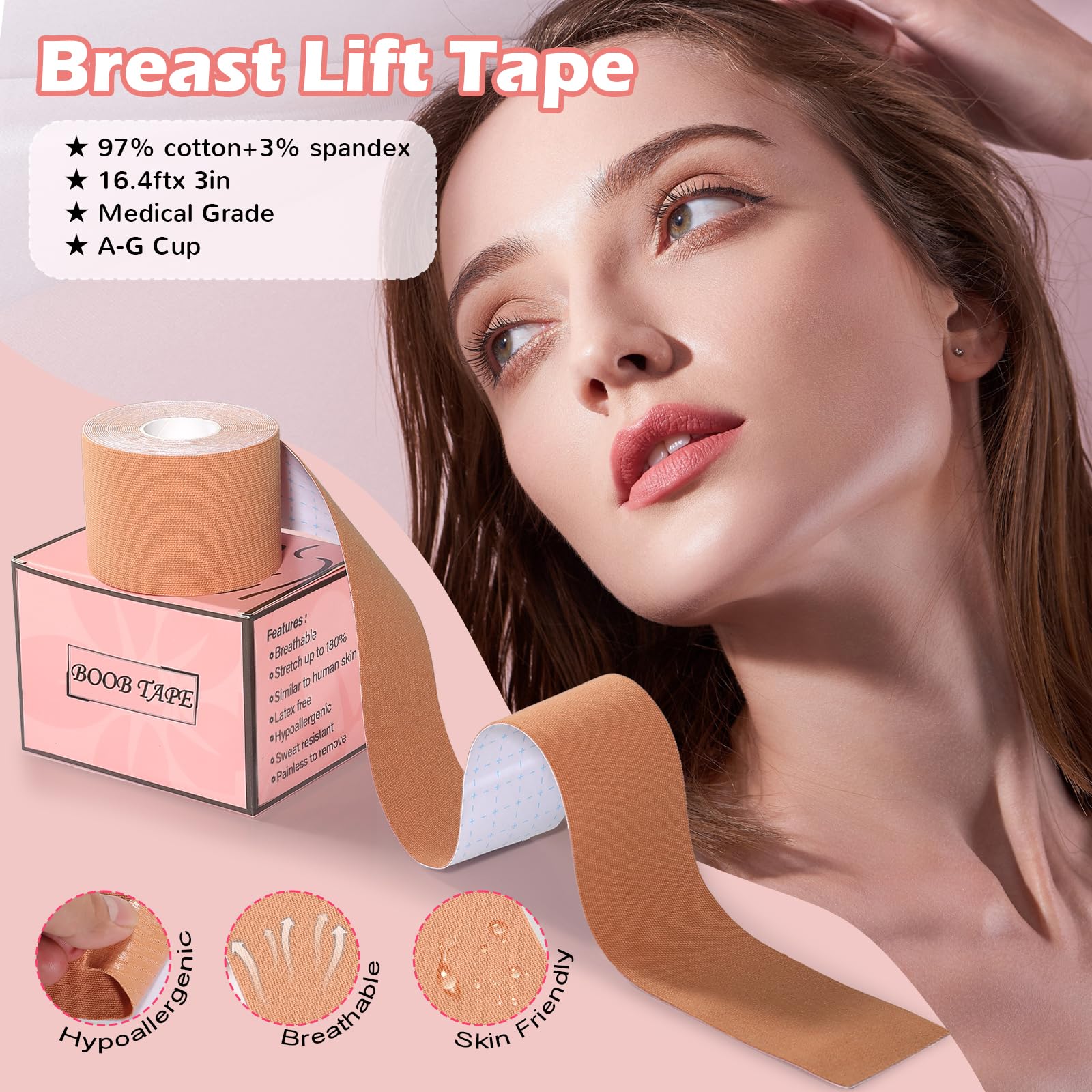 Mciotk Boob Tape Kit - 2 Pcs Nipple Covers | Boobytape for Large Breast Lift w Body Tape | Invisible Boobtape for A-G Cup