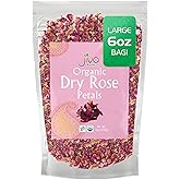 Jiva USDA Organic Dried Red Rose Petals 6 Oz (170g) Large Bag - Food Grade, Edible Flowers - Use in Tea, Baking, Making Rose Water, Crafting, Wedding Confetti