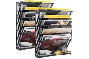 samstar 2 Pack Wall File Organizer, 6-Tier Wall Mount Paper Holder Vertical File Rack for Office Home, Black.