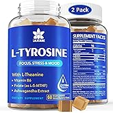 L Tyrosine Gummies 1100mg Mood Support Blend, with Ashwagandha, L-Theanine, Vitamin B Complex B6, Folate(Vitamin B9), Focus & Memory, Cognition & Brain Function, Energy Boost,Stress Support, 2Pc/120ct