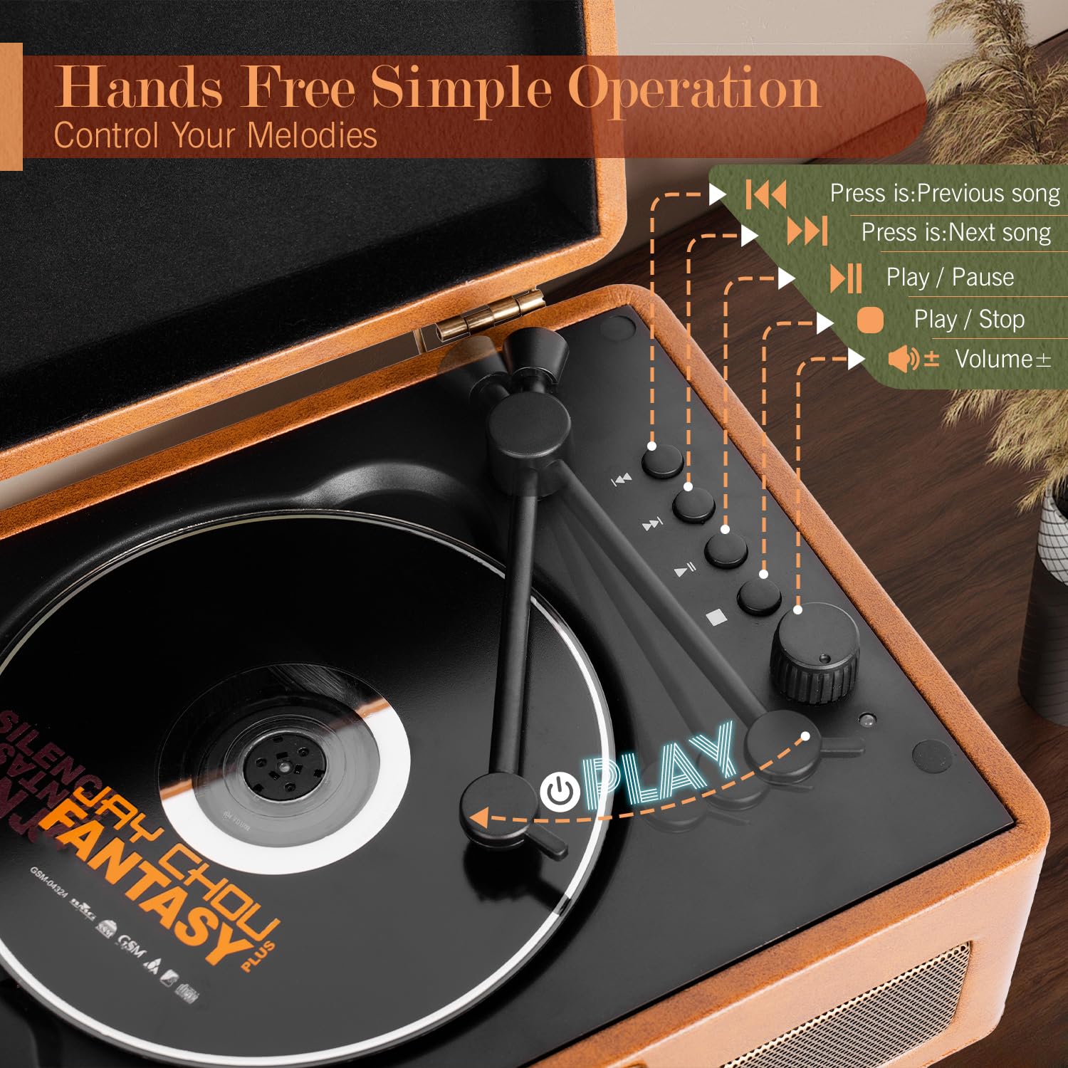 RetroBeat Time Vintage Portable Music Box – CD with Speakers, Bluetooth Transmitter, Rechargeable, USB/AUX, Multi‑Mode Gift(Brown)