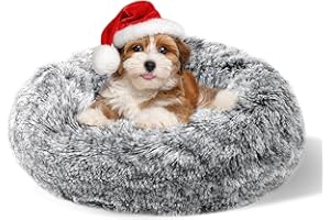 Aurako Cat Bed Dog Bed Round Cushion Pet Bed Mat Ultra Soft Plush Donut Sofa Comfortable Pillow Machine Washable Pet Cuddle Beds for Kitten Small Medium Large Dogs Cats 23" Black and White