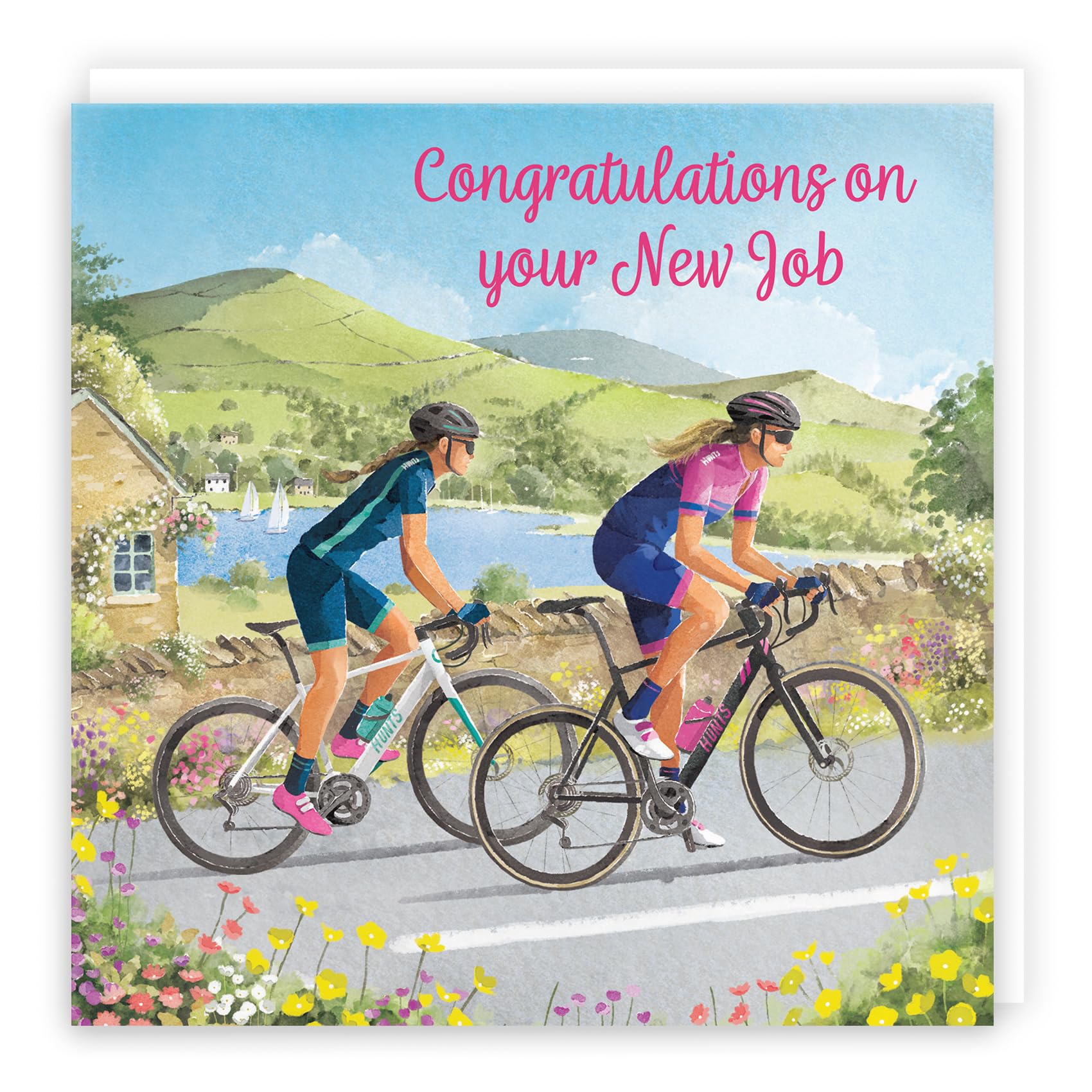 Hunts England - Cycling Fun New Job Congratulations Card - Milo's Gallery - Female Cyclist Congratulations Card - Congratulations New Job Card For Bike Fans - For Women
