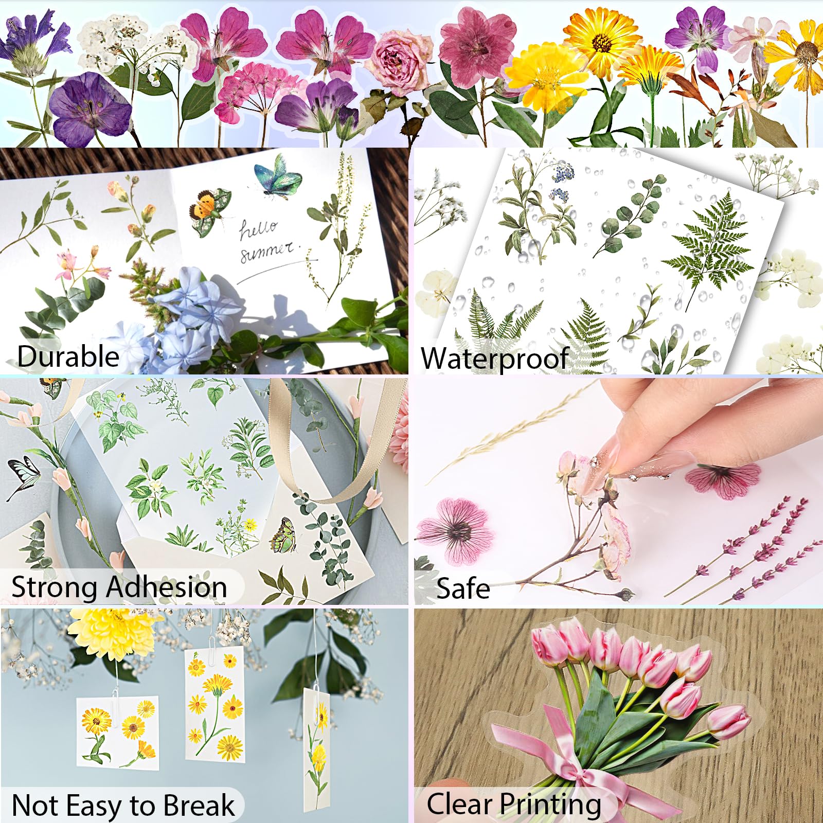 Arme Flower Stickers for Scrapbooking(590 Pieces, 48 Sheets),Decorative Floral Stickers, Small Flower Stickers for Adults, Pressed Flower Stickers Pack, Colorful Wildflower Stickers for Scrapbooking