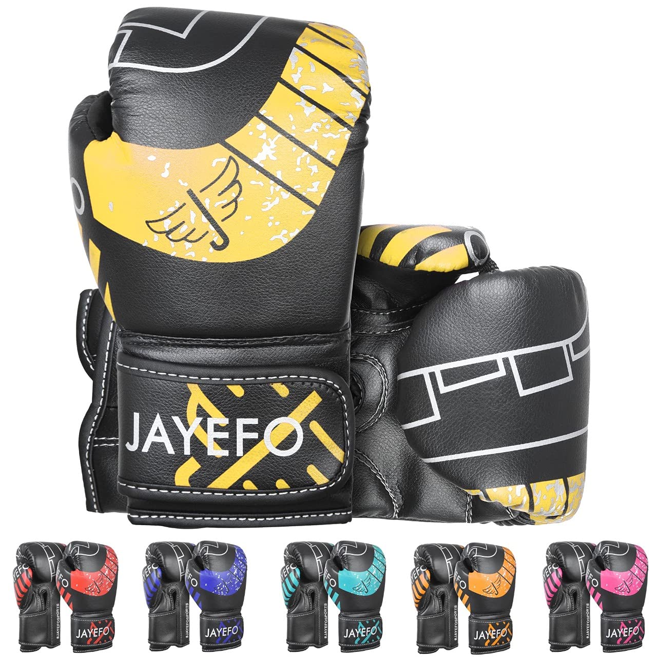 JAYEFO Kids Boxing Gloves - Youth Boxing Gloves for Kick Boxing, Muay Thai and MMA - Beginners Heavy Bag Gloves for Heavy Boxing Punching Bag, Best Gift for Kids | Yellow