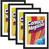 eletecpro Comic Book Frame, Acrylic Cover, Black, 8x12, 4-Pack | Double-sided Mat, Fits Current Single Comic Book up to 6 3/4" x 10 1/4" or 8x12 Photo, Wall Mount, Tabletop Display