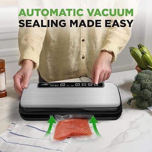NutriChef Food Vacuum Sealer Machine, Stainless Steel Automatic Air Sealing  System for Dry/Moist Foods, LED To