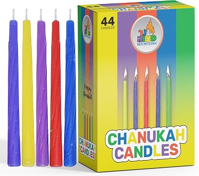 Ner Mitzvah Colorful Chanukah Candles 44 Count 4" Standard Size Multicolor