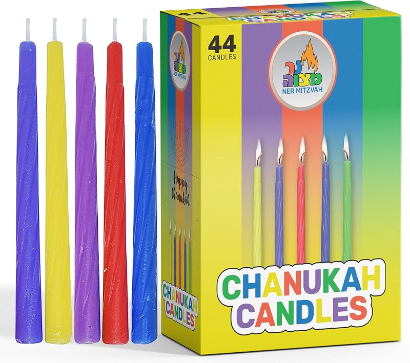 Ner Mitzvah Colorful Chanukah Candles 44 Count 4" Standard Size Multicolor