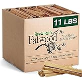 Plow &amp; Hearth 11 LBS Fatwood Fire Starter Sticks Organic Kindling, Easy Ignition Fat Wood, All Natural Firestarters for Fire Pit, Wood Stoves, Fireplaces, Campfires, Bonfires, BBQ