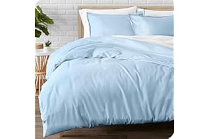 Bare Home Flannel Duvet Cover Set - Full/Queen - 100% Cotton, Velvety Soft Heavyweight Premium Flannel, Double Brushed - Includes Sham Pillow Covers (Full/Queen, Light Blue)