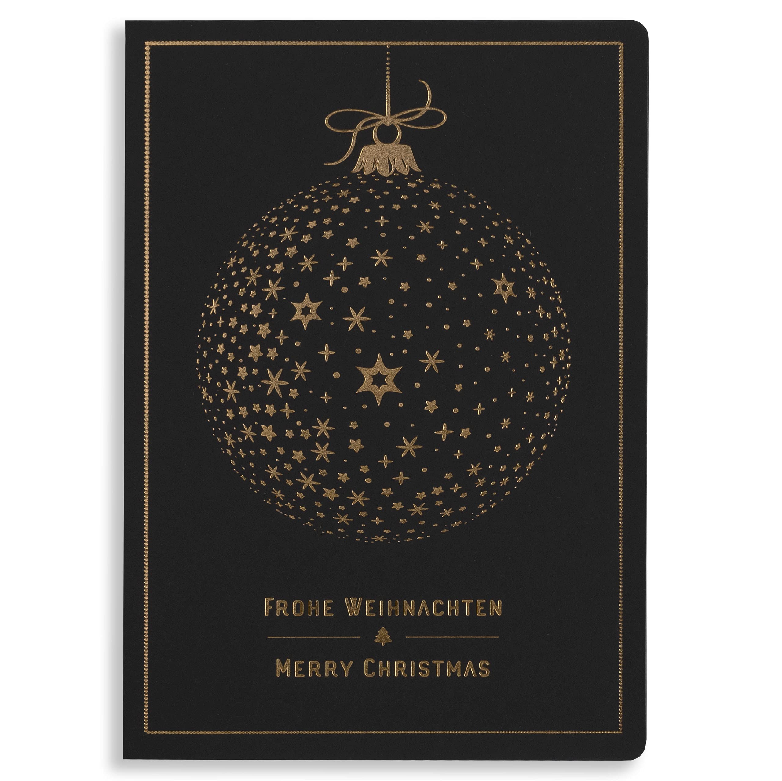 ART NUVO Exclusive Christmas Cards No. 23 - Set of 10 Same Cards, 120 x 170 mm, Gold Plated and Embossed Christmas Motif - Made from Jewellery Paper and Colourful Paper with Inserts and