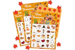 JUESMOS Thanksgiving Bingo Games for Kids Adults 24 Players Turkey Fall Thanksgiving Bingo Cards Thanksgiving Party Games Supplies Favors for Family School Classroom Game Activities 5 x 7 Inches
