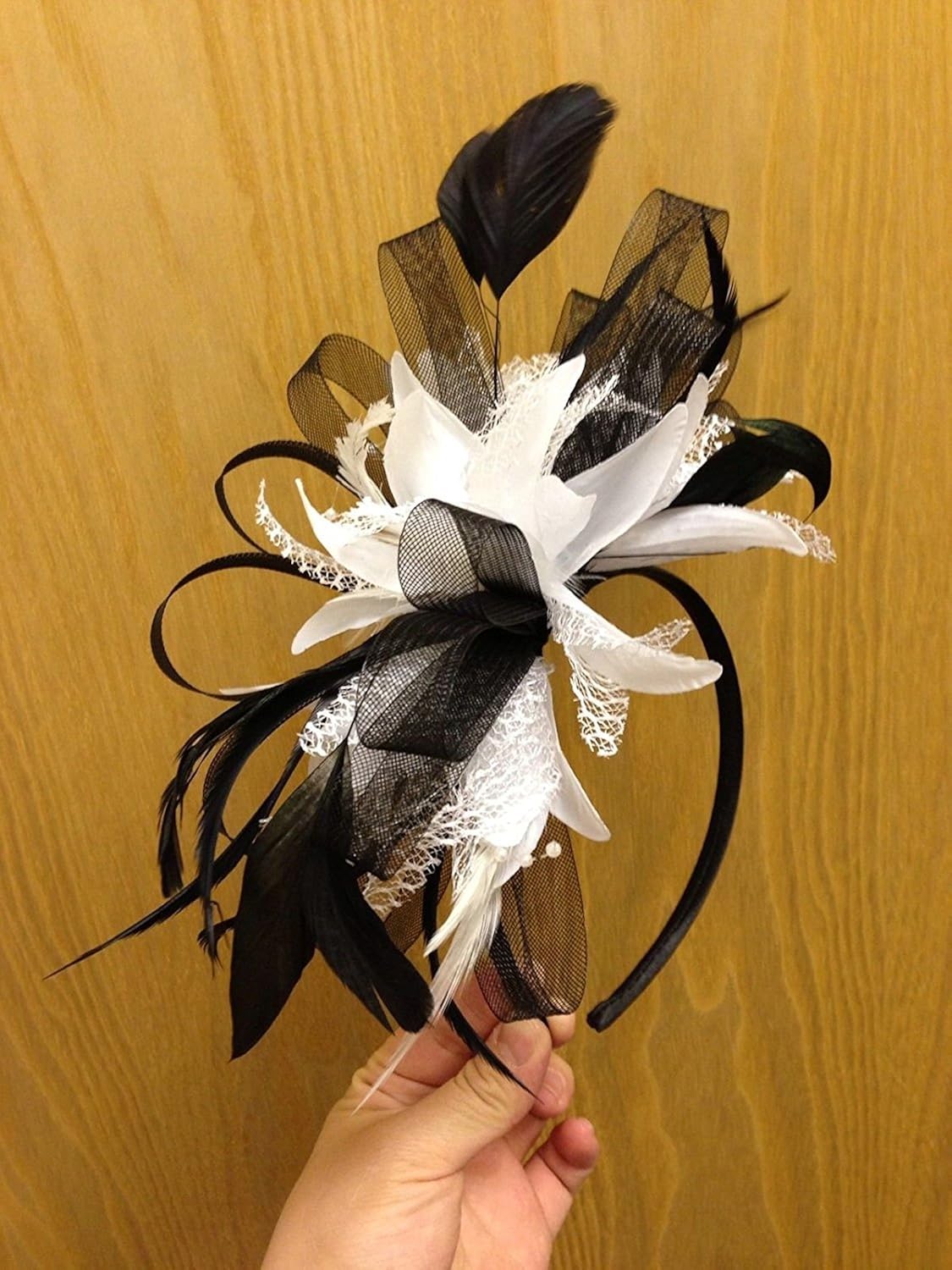 Large Black And White Fascinator On Headband Big Large Wedding Ascot Races Womens - Image 3