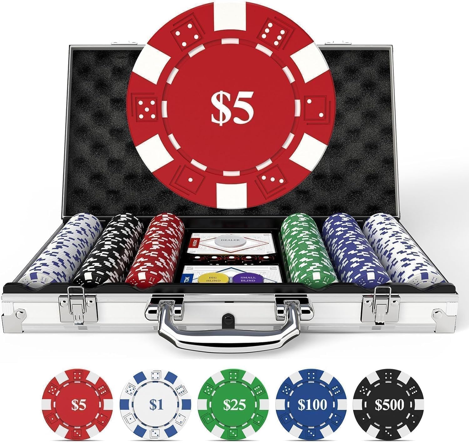 HEITOK Profi Pokerkoffer mit Nummern, 11,5g Composite Resin Pokerchips Set mit Eisenkern, Verstärkter Aluminium Koffer für Texas Hold'em & Blackjack, Premium Set mit Pokerkarten, Dealer, Blind Button