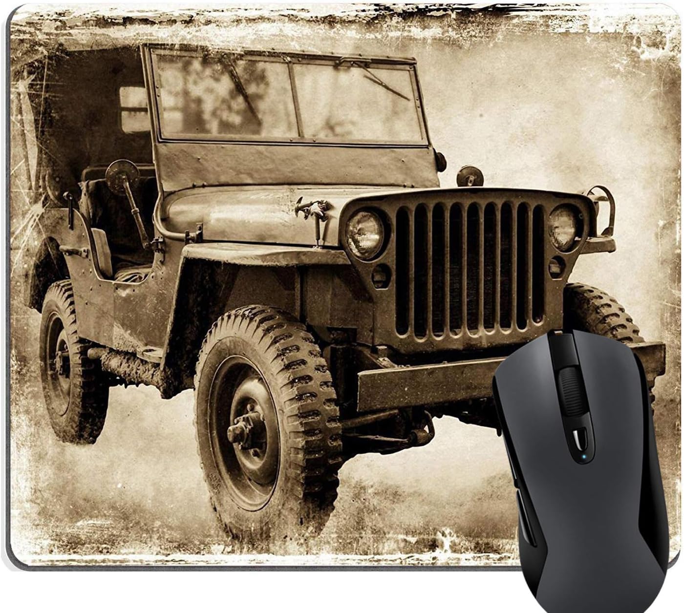 Knseva Rectangle Gaming Mouse Pad Vintage Offroader I Retro Style Image of a Second World War American Icon, Classic Jeep Car Mouse Pads