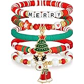 jollone 5 Pack Christmas Bracelets Women Clay Bead Bracelet Xmas Decorations Stackable Stretch Friendship Braclets Set for Christmas Gifts Stocking Stuffers Surprise