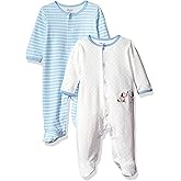 Little Me Clothes for Baby Boys' and Girls' 100% Cotton Scratch-Free Tag Footed 2-Pack Rompers Sleeper, Preemie to 9 Months