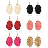 Tornito 6 Pairs Layered Tassel Statement Earrings Bohemian Multi Colors Long Feather Tiered Thread Tassel Fan Fringe Dangle Drop Earrings Handmade for Women