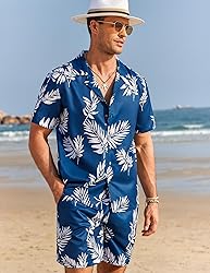 COOFANDY Mens 2 piece Short Set Hawaiian Floral