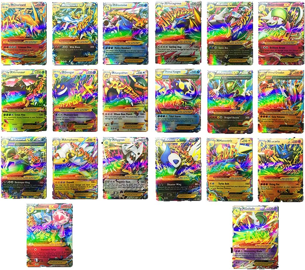 Mega EX Pokemon Cards Holo Game Cards - 20Pcs (With One Pokemon Sticker)