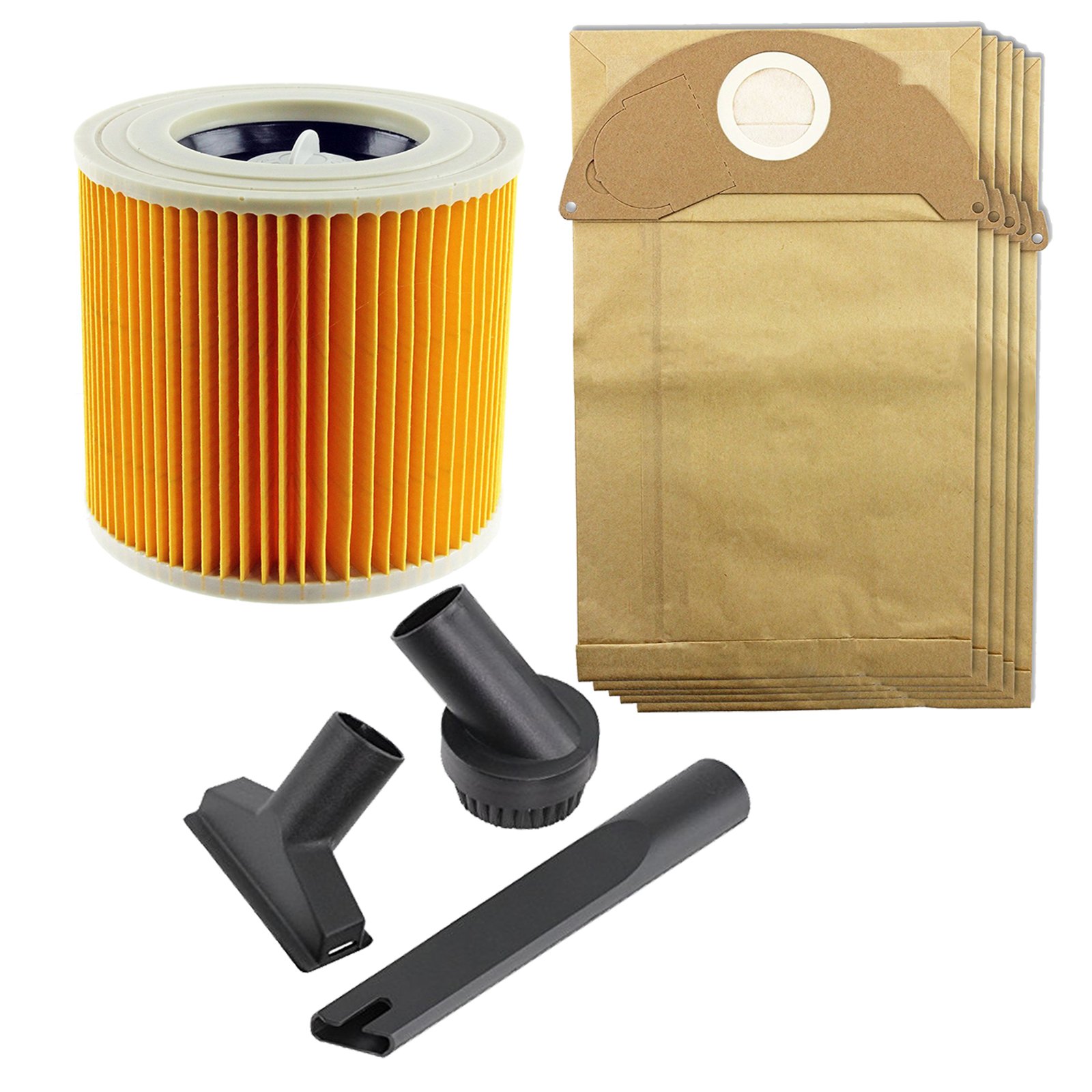 Spares2go Mini Tool Cleaning Nozzle & Dust Bags & Filter Kit compatible with Karcher A2074PT WD2200 WD2.200 IPX4 WD2 Wet & Dry Vacuum Cleaner