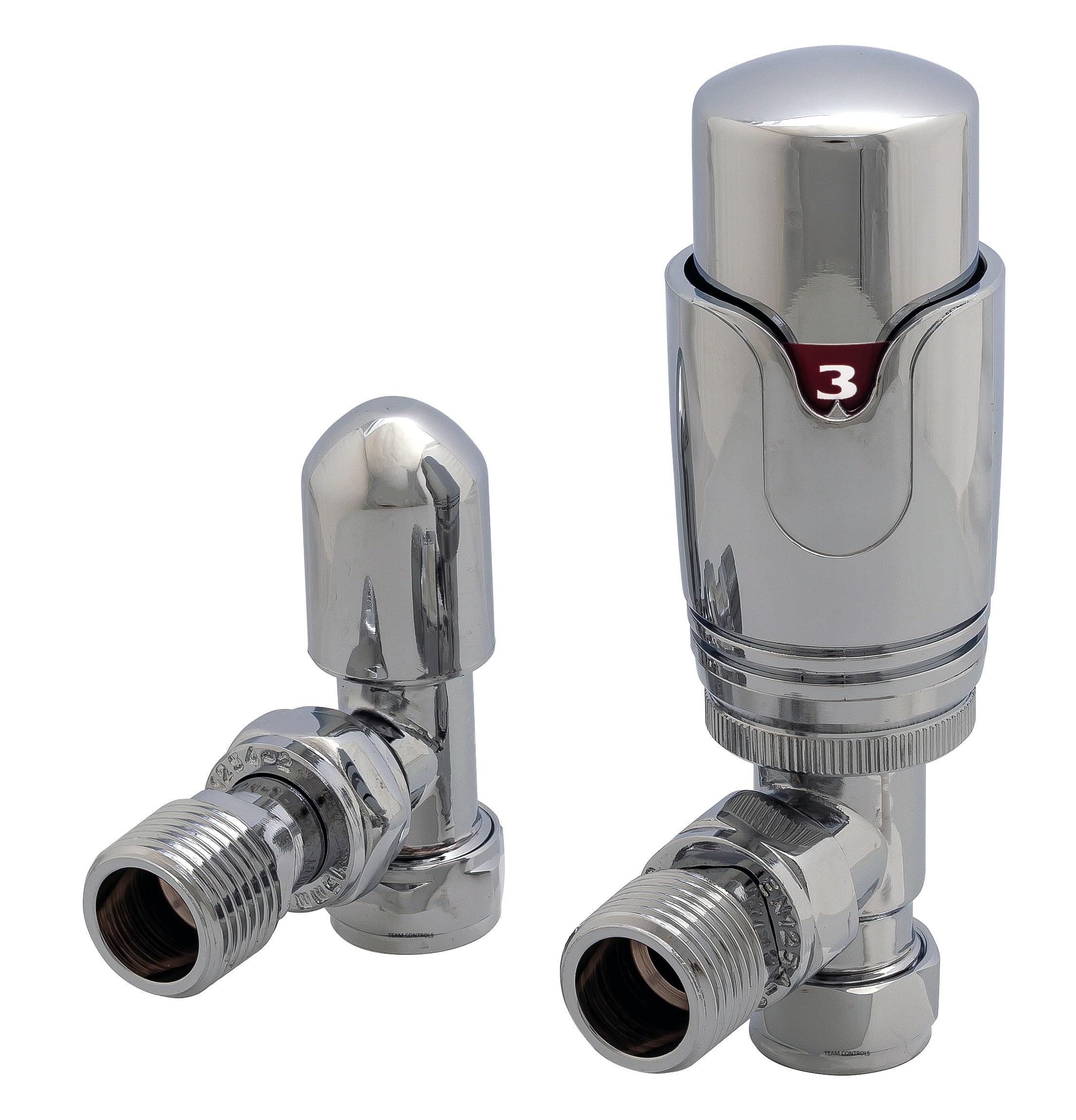 Team Controls Angled Thermostatic Radiator Valve TRV & Lockshield 15mm x 1/2'' Chrome Pack