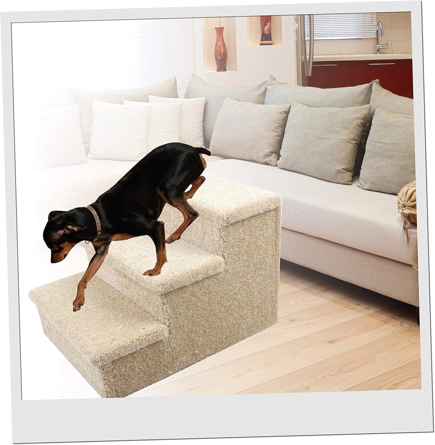Penn-Plax 3 Step Carpeted Pet Stairs for Both Cats and Dogs Holds Up to 150 LBS 12.75 Inches High, Beige : Pet Supplies