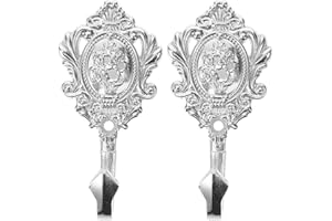 ULTECHNOVO Vintage Rose Curtain Holdbacks Set of 2, Zinc Alloy Decorative Tieback Hooks for Wall, Silver Metal Drapery Holder