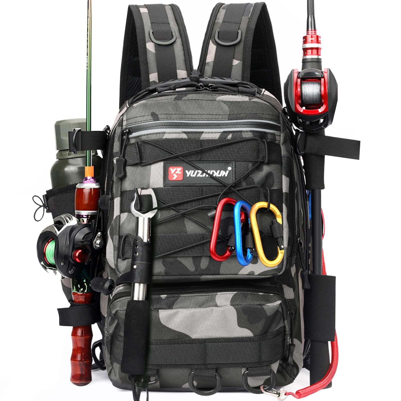 Luckits Fishing Backpack, fishing bag Fishing Tackle Backpack with Rod Holder Waterproof tackle storage bags Breathable Shoulder Sling Fishing Gear Bag For Fishing Hiking Hunting Camping Sport (Black)