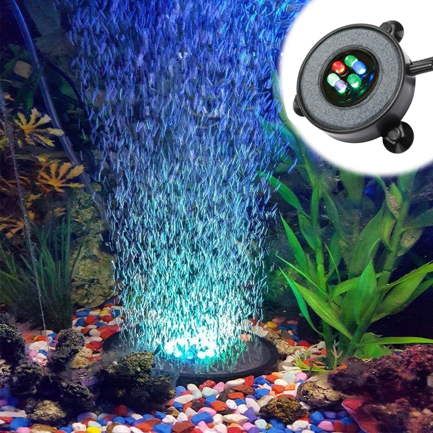 LED Aquarium Fish Tank Air Stone Bubble Diffuser with 6 Color Change ...