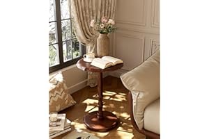 NKGIAG Vintage Solid Wood Accent Side Table, Pedestal End Table for Living Room, Small Bedside Table Nightstand for Bedroom, Coffee, Drink & Reading Table for Couch, Office, Corner, Walnut