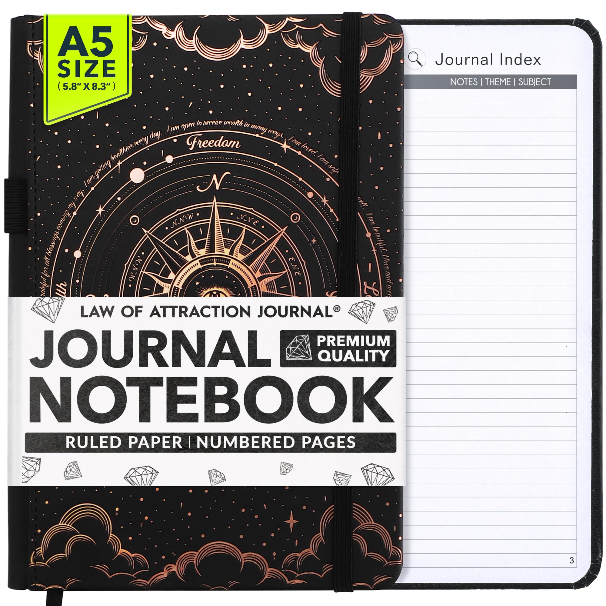 Journal Notebook - 100gsm Ivory Lined White Paper with Inner Pocket & Pen Holder| Vegan Friendly, Ruled Notebook | Multi-Purpose Ideal for Daily Journaling & To Do List Journal for Women & Men