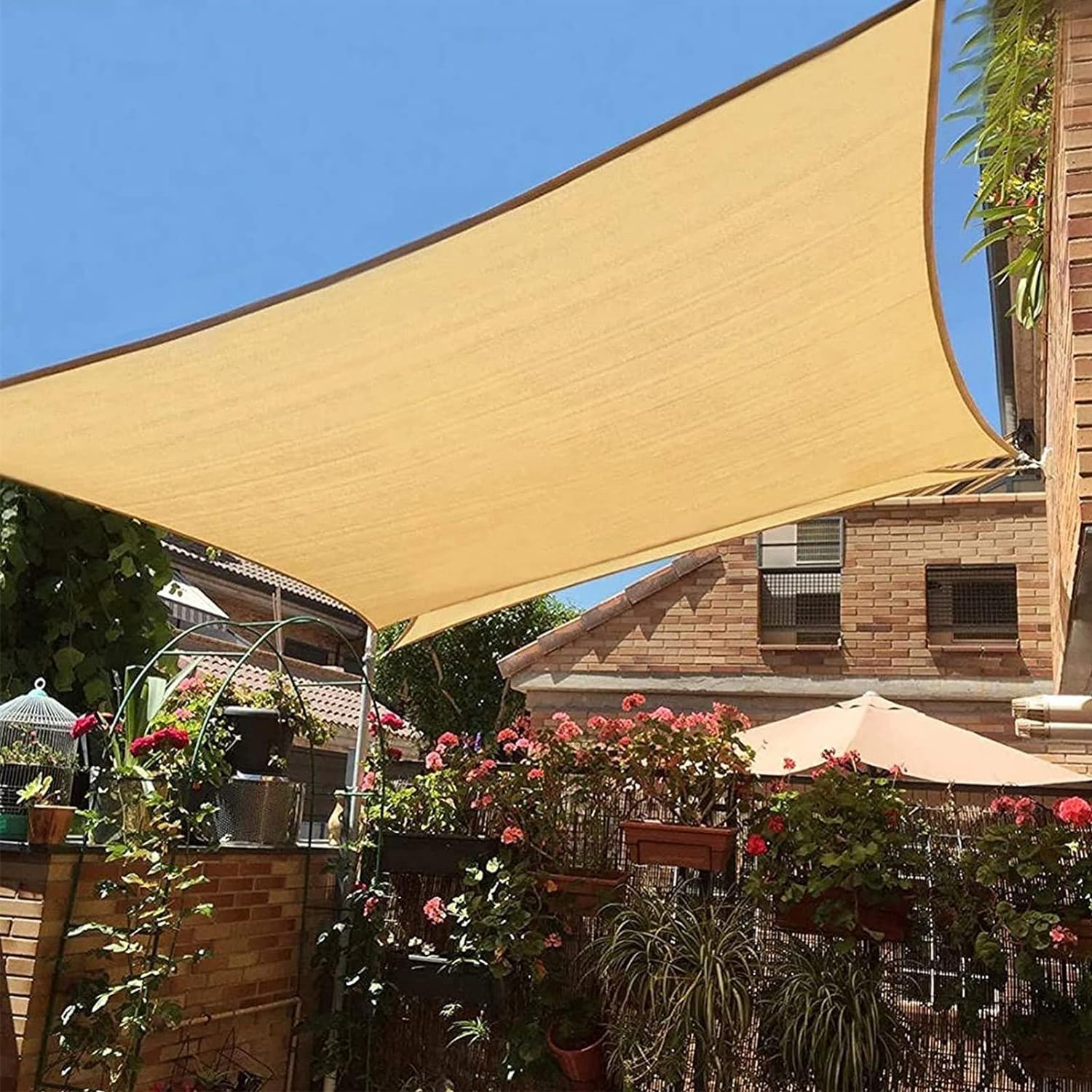 Premium Beige Cotton Canvas Sail Shade - UV Protective Outdoor Canopy Garden (Beige, 3m x 4m (Rectangular))