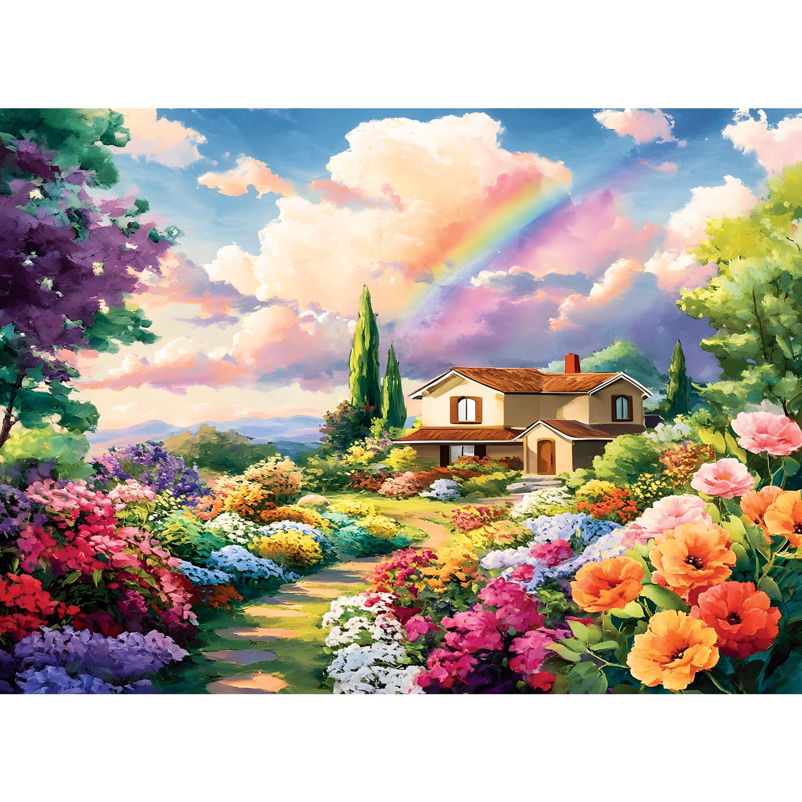 Photo 1 of 500 Piece Puzzles for Adults, Rainbow Floral Garden 500 Piece Puzzle, Colorful Cottage Jigsaw Puzzle, Perfect for Family Game Night, Home Wall Decor, Ideal Gift for Adults, Kids, Seniors, 20.5 x 15 in