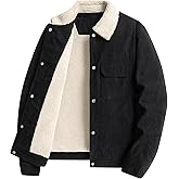 PEGENO Men's Corduroy Jacket Sherpa Lined Trucker Jacket for Men Button Down Thickened Winter Coats with 5 Pockets