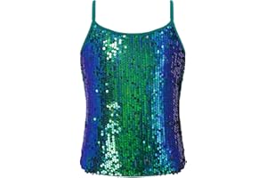 Yruioon Girls Shiny Sequins Spaghetti Straps Tank Top Camisole Latin Jazz Hi Hop Dance Stage Performance Costume