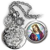 St. Catherine of Alexandria Locket Necklace, Patron Saint Confirmation Gift, Italian Charms, Catholic Jewelry