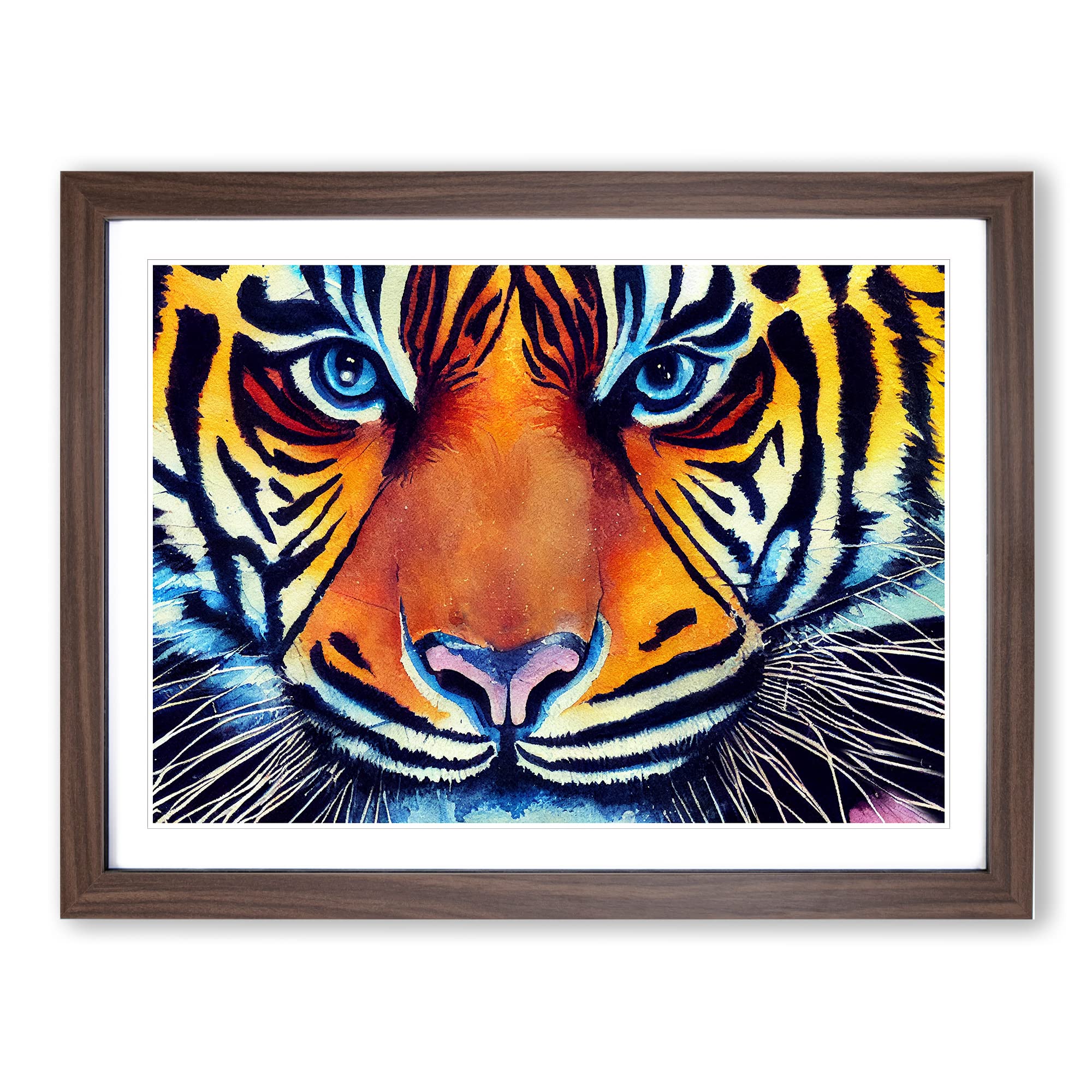 Watercolour Tiger Vol.1 Framed Print | A4 Walnut Framed Wall Art | Ready to Hang | Modern Animal Picture | Living Room Bedroom Lounge Office