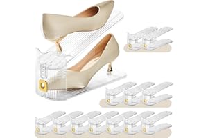 MOVDEET 12 Pack Shoe Slots Organizer for Closet, Adjustable Shoe Stackers for a Pair of Shoes Shoe Rack Storage Shoe Space Saver 50% Shoe Shelf Display Holder for Closet
