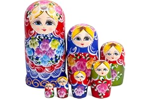 AMOR PRESENT Russian Nesting Dolls, 7PCS Wood Nesting Dolls Matryoshka Stacking Nested Set for Christmas Children Kids Birthday Gift